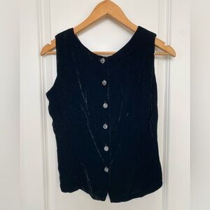 Vintage Black Velvet Buttoned Top - Size XS/S.